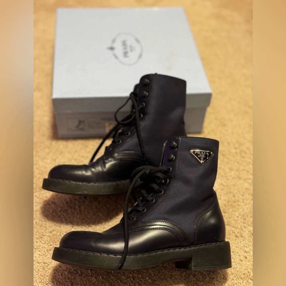 Prada Navy and Black Lace-Up Boots size 9